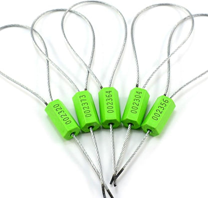 Pull-Tite Steel Security Cable Wire Seals - Numbered Anti-Tamper for Freight Containers, Truck Trailers - Metal Tags-Ties (Green, Pack of 50pcs)