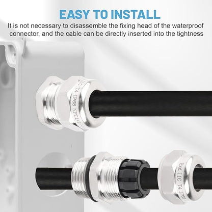 NPT 1/2" Stainless Steel Waterproof Cable Gland IP68 Waterproof Cable Gland Adjustable 6-12mm Cable Gland Protectors - 2 Pcs