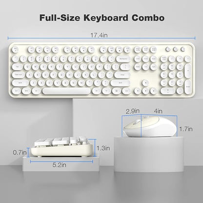 KNOWSQT Wireless Keyboard and Mouse Combo - White-Milky Full-Sized 2.4 GHz 104 Keys Typewriter Cute Keyboard, Round Keycap and Optical Mouse for Windows, Computer, PC, Laptop, Desktop
