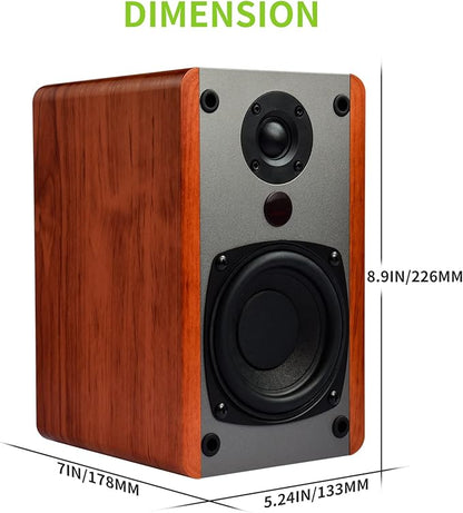 SINGING WOOD BT25 (2024 Version) Bluetooth Active Bookshelf Speakers for with Optical Aux inputs Subwoofer Line Out for PC, TVs, Turntable, Wooden Enclosure,80W - Cherry Wood