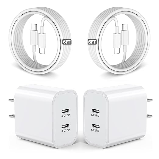 iPhone 16 15 Charger,USB C Charger Fast Charging,2Pack Dual Port Fast Wall Chargers Block with 6FT USB C to C Cable for iPhone 16e/16 Pro Max/16 Pro/16 Plus/15 Pro Max/15/iPad Pro/Air/Mini/AirPod