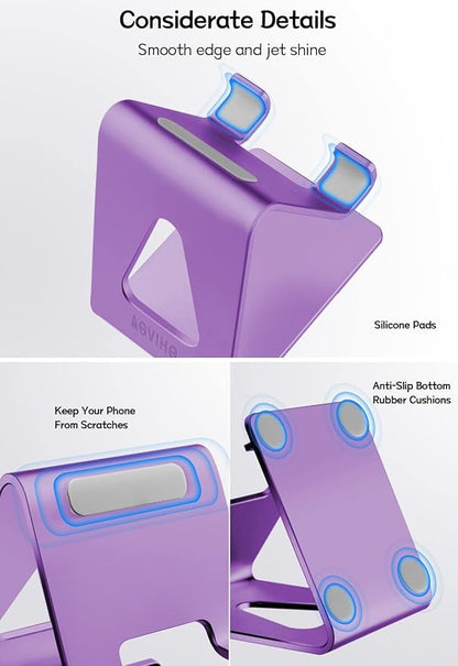 Cell Phone Stand, Phone Holder for Desk, Aluminum Desktop Phone Dock for iPhone 15 14 13 12 pro 11 X Xs max 8 7 6 6s Plus SE Samsung All Smart Phones,Purple