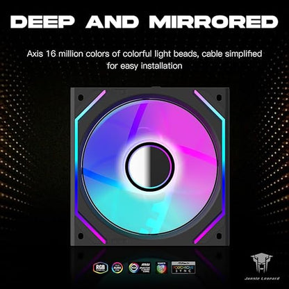 Jungle Leopard Interstellar V2 120mm PC Reverse Blade Case Fan Infinity Mirror Module Daisy-Chain ARGB Fan Triple Pack with Controller Suitable for Computer Case & 360mm AIO Cooler(Black-3pack)