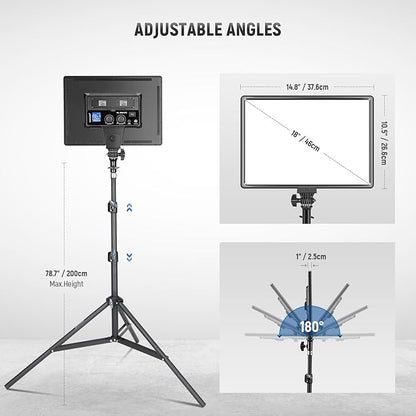 NEEWER 18" LED Video Light Panel Photography Lighting Kit with Tripod Stand Remote Cleaning Cloth, 2 Pack 45W Dimmable Bi Color Soft Studio Key Light 3200K-5600K CRI97+ 4800Lux for Streaming Recording