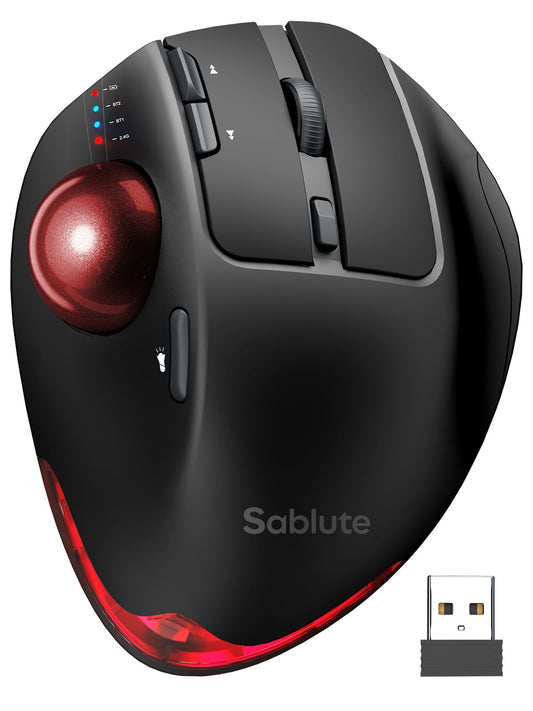 Wireless Trackball Mouse, Adjustable Angle Rechargeable Backlit-Purple Ball