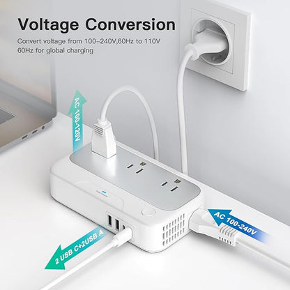 Universal Voltage Converter us to Europe, 220v to 110v Power Travel Converter Combo, 250W Step Down European Adapter 220 to 110 for UK Italy, Transformer European Travel Plug for Curly Hair Stick