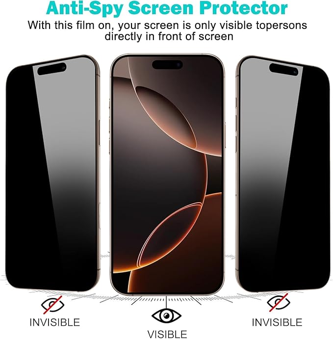 3 Pack for iPhone 16 Pro Max Privacy Screen Protector + 2 Camera Lens 9H+ Full Cover Tempered Glass Auto Alignment Kit 12FT Military Grade Shatterproof Anti Spy Longest Durable 6.9