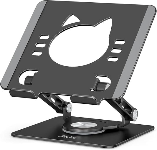 Aoviho Tablet Stand 360° Rotating Aluminum Holder, Adjustable, Portable and Foldable Monitors Stand for iPads, Compatible with 4-12.9" Tablets, Ink Black