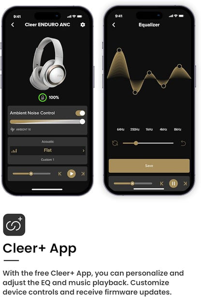 Cleer Audio Enduro ANC Noise Canceling Headphones, Bluetooth Multipoint Connection, Over-The-Ear Design with Mic, Crystal Clear Hands-Free Calling, up to 60 Hours of Battery Life - Light Grey