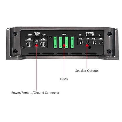 Recoil RED1200-1 2500 Watts Class-D Strappable Car Audio Mono-Block Subwoofer Amplifier, 1 Ohm Stable, Remote Bass Knob Included