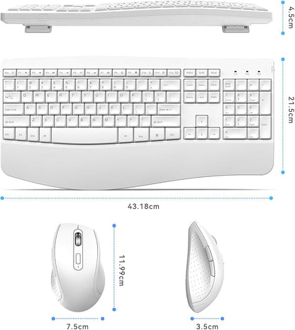 Ergonomic Keyboard and Mouse Combo - Full Size Keyboard Cordless with Palm Wrist Rest Ergonomic Mouse Wireless for Windows Computers Laptops - White(Upgrade)