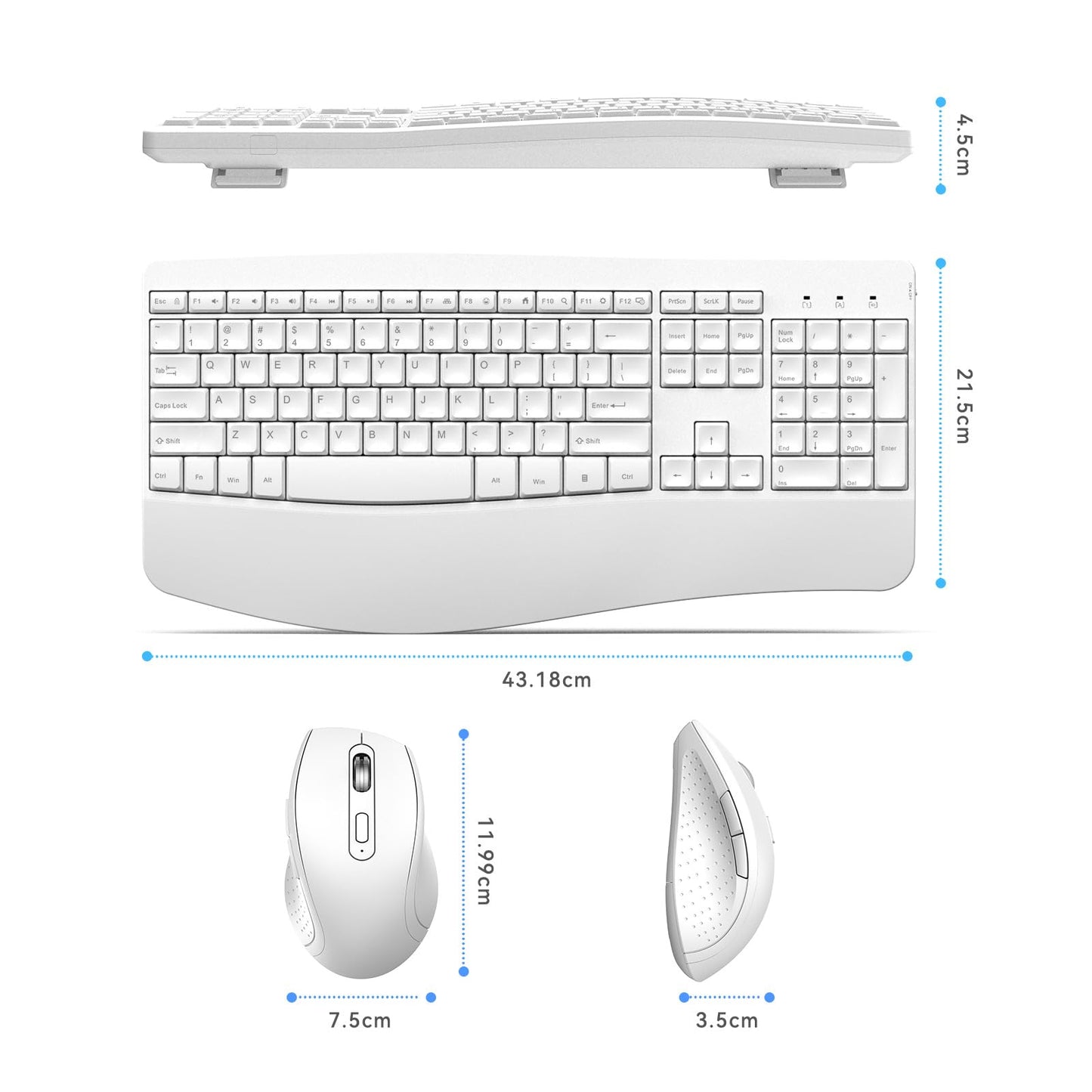 Ergonomic Keyboard and Mouse Combo - Full Size Keyboard Cordless with Palm Wrist Rest Ergonomic Mouse Wireless for Windows Computers Laptops - White(Upgrade)