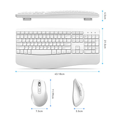Ergonomic Keyboard and Mouse Combo - Full Size Keyboard Cordless with Palm Wrist Rest Ergonomic Mouse Wireless for Windows Computers Laptops - White(Upgrade)