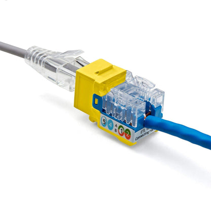 TRUE CABLE Cat5e Keystone Jack, Unshielded (UTP), 90 Degree Punch-Down, PoE++ (4PPoE) 100W, UL Listed, ETL Verified, ANSI/TIA Certified, Modular RJ45 Female, Yellow, 24 Pack