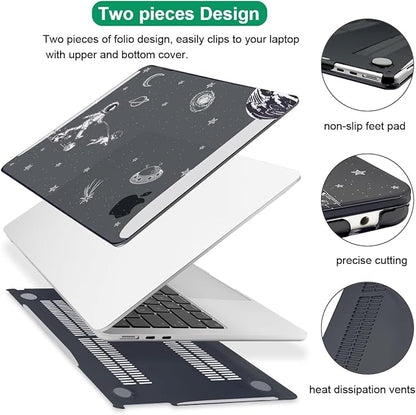 for MacBook Air 13.6 inch Case 2025 2024 2023 2022 Release M4 A3240 M3 A3113 M2 A2681, Black Printed Plastic Hard Shell Case Cover for Mac Air 13.6 M4 Chip Touch ID, Astronauts Space Dog