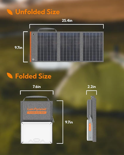 Lumopal Portable Solar Charger 99.9 Wh Battery Bank Equipped with 24W Foldable Solar Panels and 600 Lumen Adjustable LED Camping Light, 65W PD USB-C, 22W QC3.0 USB A Output for Outdoor