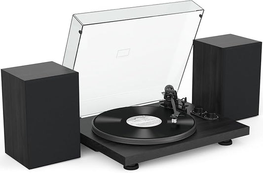 Udreamer Vinyl Record Player, Turntable with 40W Speakers, Bluetooth Input Output and USB Record, Vintage LP Player with AT-3600L Cartridge, Built-in Phono Preamp, Counterweight and Pitch, Black