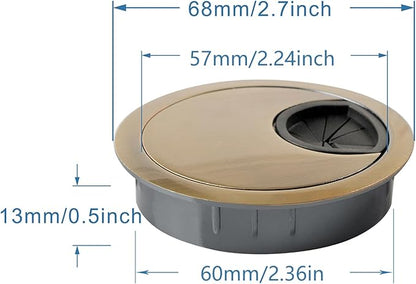 Desk Grommet for Wire Organizer,PC Computer Desk Plastic Grommet Cord, Tidy Cable Hole Cover Organizers,2 Pack (60mm, Gold)