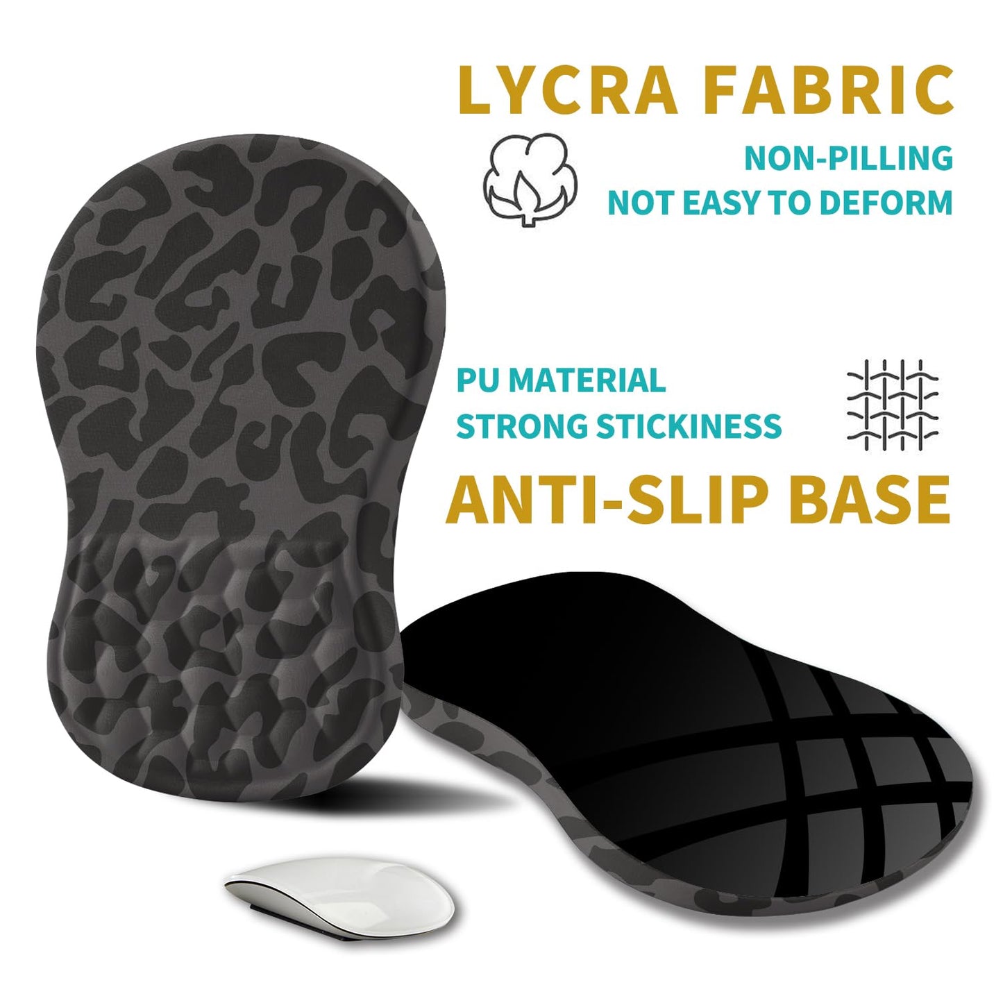 Hokafenle Ergonomic Mouse Pad Wrist Support, Wrist Rest Mousepad for Carpal Tunnel Pain Relief with Integrated Memory Foam Slope Massage Bulge (11.8x7.9 inch,Black Leopard