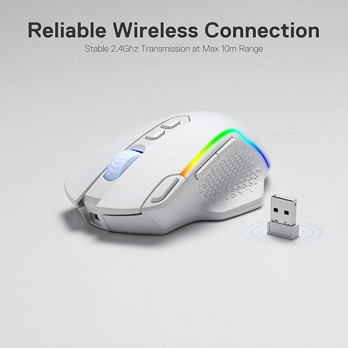Redragon M810 Pro Wireless Gaming Mouse, 10000 DPI Wired/Wireless Mouse w/Rapid Fire Key, 8 Macro Buttons, 45-Hour Power Capacity and RGB Backlit for PC/Mac/Laptop