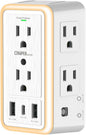 USB Wall Charger Surge Protector, Super Electro 6 Outlet Extender with 3 USB Charging Ports (5V 3.4A Total) and Night Light, 3-Sided 1500J Multi Plug Wall Outlet for Home, Office, ETL Listed