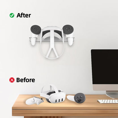 ANSHAWTIY VR Wall Mount Aluminum Alloy,VR Headset Wall Mount Storage Stand Hook Compatible with Meta Quest 3/Quest Pro/Quest 2,Quest 3 Stand with 2 Storage Way,Desk Space Saving(Silver)