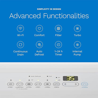 hOmeLabs 50 Pint Wi-Fi Dehumidifier with Pump for up to 7,000 Sq Ft (MAX 120 Pint at 95°F, 90% RH) – High Capacity Moisture Removal for Large Rooms, Offices, and Basements