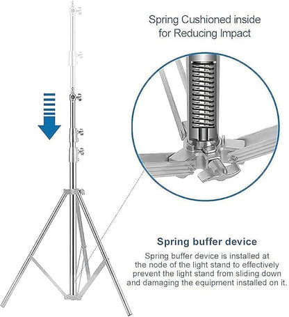 Stainless Steel Photography Video Tripod Stand, Spring Cushioned Heavy Duty Tripod Stand, 9.5ft/2.8m, Universal Adapter for Photography Studio Monolight Reflector Portrait