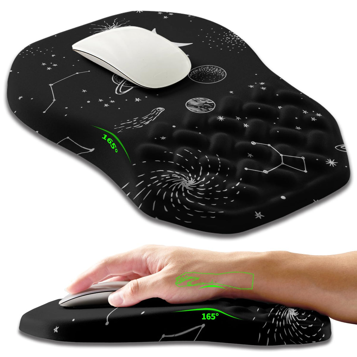 Armanza Ergonomic Slope Mouse Pad Wrist Support, Wrist Rest Mousepad for Carpal Tunnel Pain Relief with Massage Bulge and Slow Rebound Memory Foam (12x8 inch, Black Contour Lines)