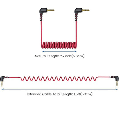 2-Pack 3.5mm Microphone Cable Compatible with Rode Wireless Pro / Wireless Go 2 / DJI Mic 2 and Hollyland Lark M1 M2 150 Max Duo, Coiled Dual 3.5mm TRS Patch Cable Audio Mic Cord for DSLR Cameras