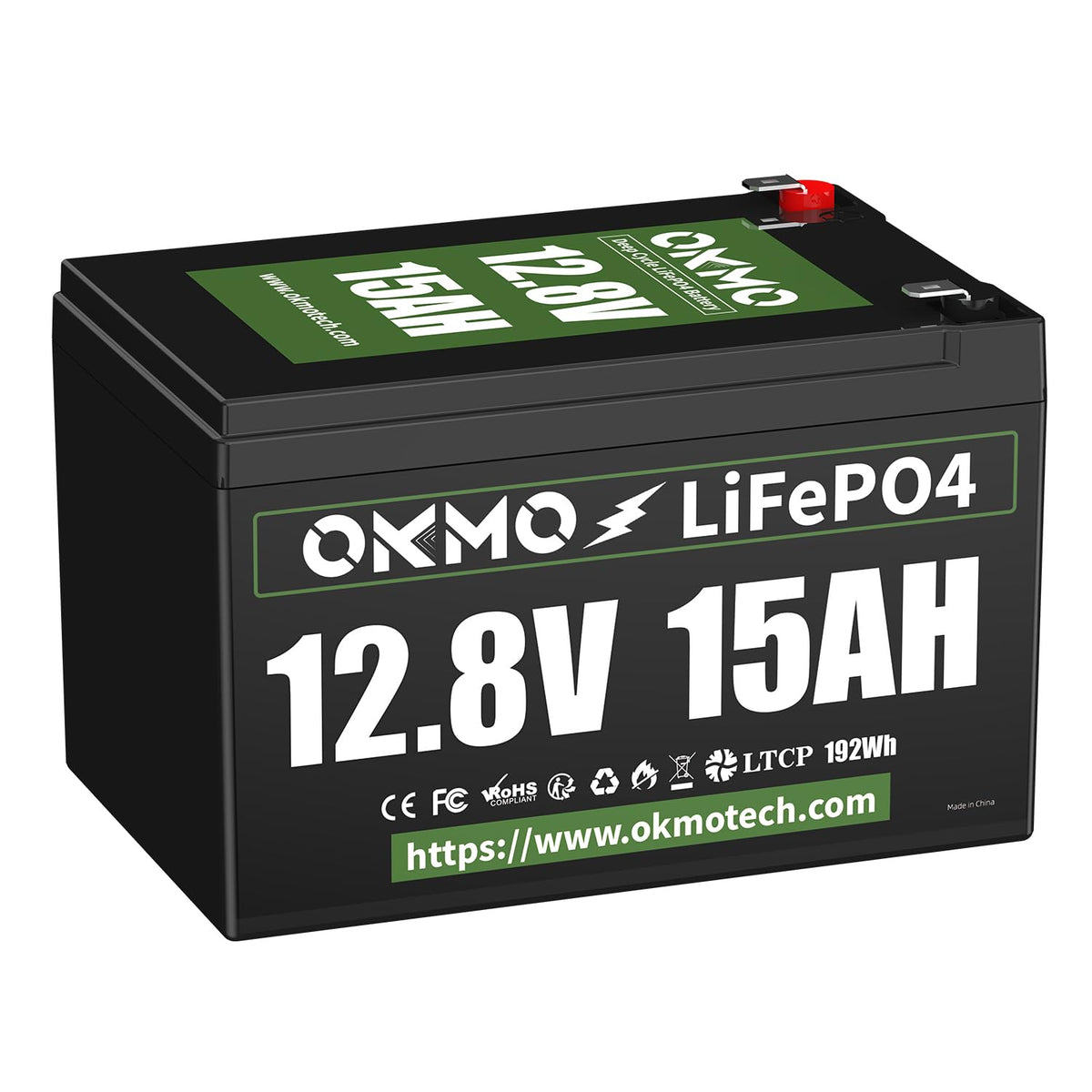 OKMO 12V 300Ah LiFePO4 Lithium Battery With Bluetooth Built-in 150A BMS Low-Temp Protection for RV, Solar/Off-Grid Applications, Home Energy Storage, Marine