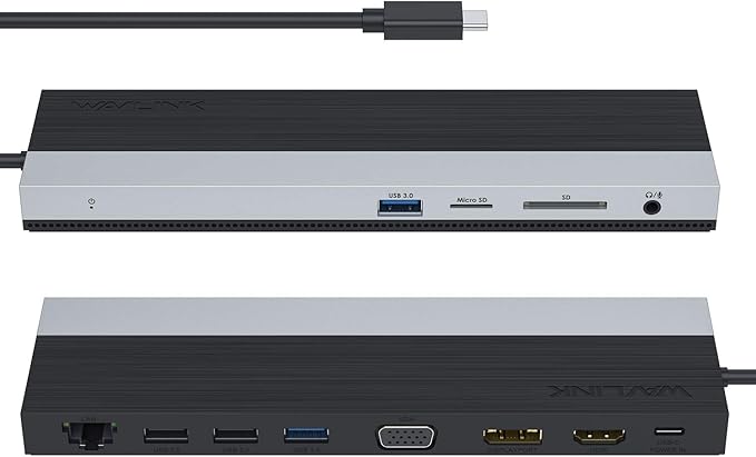 WAVLINK 12-in-1 USB C Docking Station, Triple Display Type C Hub Multiport Adapter with HDMI, DisplayPort, VGA, Ethernet, USB-C 100W PD3.0 Charging, USB3.0, USB2.0, SD/TF Card Reader, Audio- UMD03