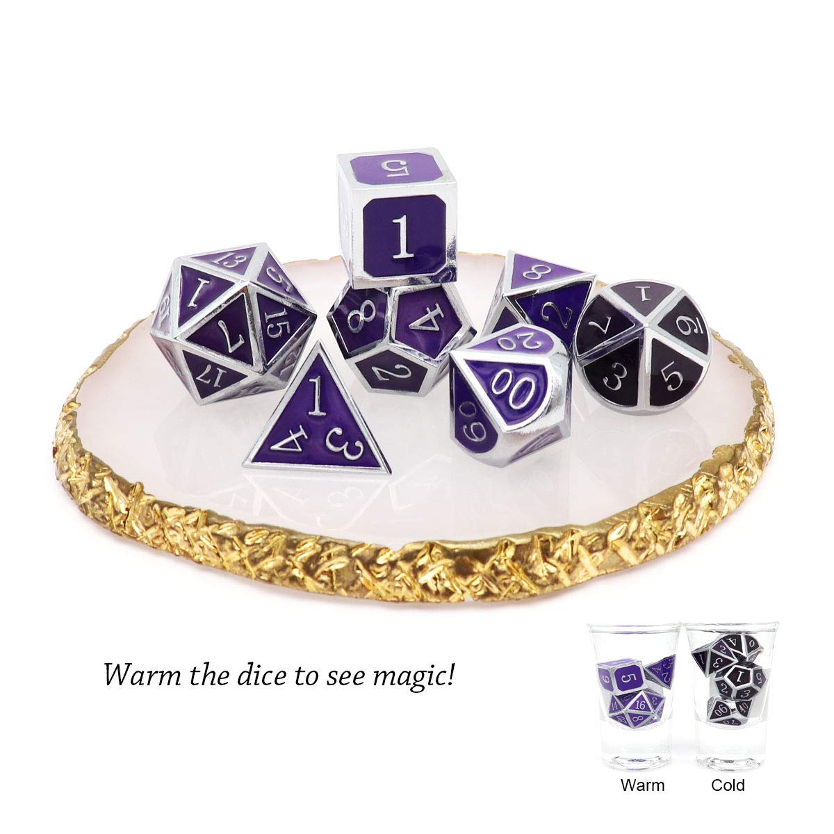 Haxtec Metal DND Dice Set, 7 Pcs Color Changing Polyhedral Dice for RPG