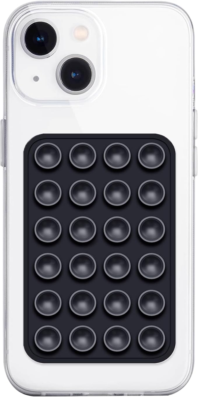 Silicone Suction Phone Case Mount, Non Slip Sticky Phone Grip for Cellphone, Silicon Adhesive Suction Cup Phone Mount, Strong Grip Holder for Selfies and Videos (Black)