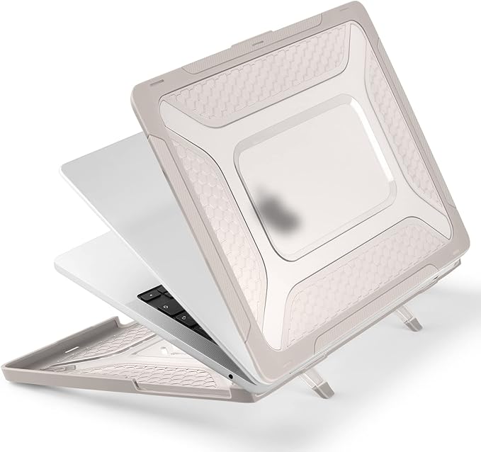 Batianda Case for New MacBook Air 13.6 inch 2025 M4 2024 2022 Release A3240 A3113 A2681 Model,Honeycomb Heavy Duty Protective Hard Shell with TPU Bumper Fold Kickstand & Keyboard Cover, Rock Gray