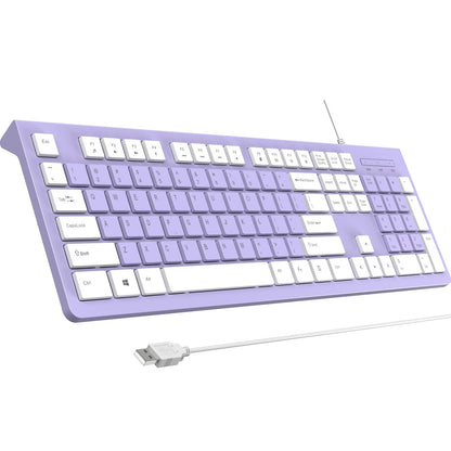 COLIKES Wired Keyboard, Ultra-Thin USB Wired Computer Keyboard, Low-Profile Keys, Spill-Resistant, Multimedia Keys, Compatible with Windows, Mac, Chrome, Linux, and Android-Purple