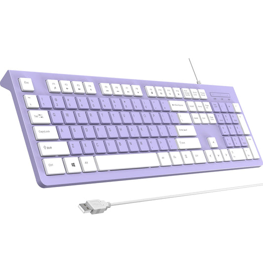 COLIKES Wired Keyboard, Ultra-Thin USB Wired Computer Keyboard, Low-Profile Keys, Spill-Resistant, Multimedia Keys, Compatible with Windows, Mac, Chrome, Linux, and Android-Purple