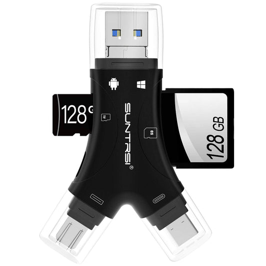 SD Card Reader for iPhone/ipad/Android/Mac/Computer/Camera,4 in1 Micro SD Card Reader Trail Camera Viewer, Portable Memory Card Reader SD Card Adapter for SD and TF Cards(Black)
