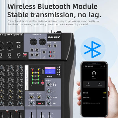 G‑MARK MR80S 8‑Channel Analog Audio Mixer, USB Bluetooth Mixing Console with 48V Phantom Power & Reverb Effect, Sound Board Controller for PC Recording, Stage DJ, Live Streaming & Studio