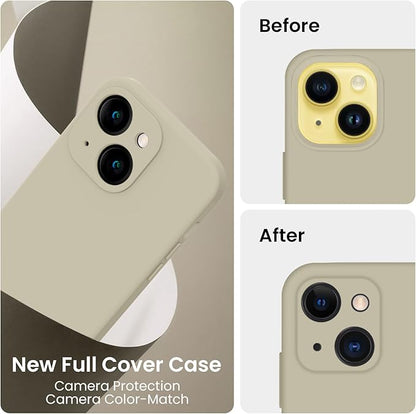 FireNova Designed for iPhone 14 Case, Silicone Upgraded [Camera Protection] Phone Case with [2 Screen Protectors], Soft Anti-Scratch Microfiber Lining Inside, 6.1 inch, Khaki
