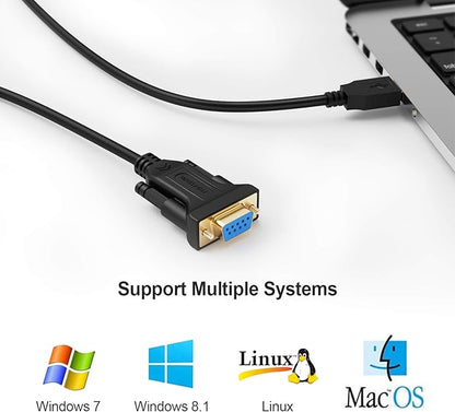 CableCreation USB to RS232 Serial Adapter (FTDI Chip), 10 Feet USB to DB9 Female Converter Cable for Windows 11, 10, 8.1, 8, 7, Vista, XP, 2000, Linux and Mac OS X, macOS, 3 Meters/Black