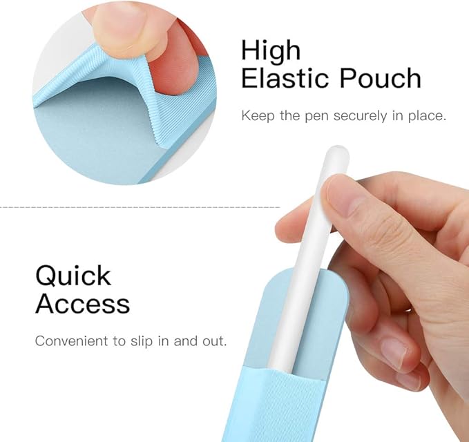 MoKo Pencil Holder Sticker Fit Apple Pencil Pro, Apple Pencil (USB-C), Apple Pencil 1st/2nd Generation, Elastic Pencil Pocket Pouch Adhesive Sleeve Attached to iPad Case for Stylus Pens,Sky Blue