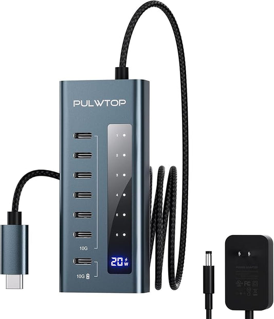 PULWTOP USB C Hub for Laptop, 7 in 1 10Gbps USB Adapter Support Data & Charging(Not Support Video), USB Hub 10Gbps Ports for iMac, MacBook Pro/Air, iPad, XPS, USB Hub Multiport Adapter
