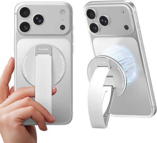2026 Klearlook for MagSafe Phone Grip with Silicone Finger Strap, Removable Magnetic Phone Ring Holder with Adjustable Kickstand, Finger Phone Ring Grip for iPhone 17/16/15/14/13/12 Series, White