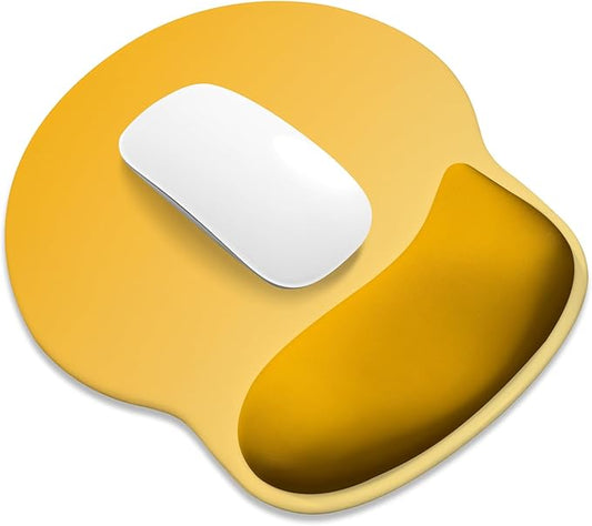 ITNRSIIET Ergonomic Mouse Pad with Wider Memory Foam Wrist Rest +17% - Curved Cushion Reduces Pressure 20%, Pain Relief, Non-Slip, Smooth, Cute Colors, 9.85 x 9 in, Yellow Gradient