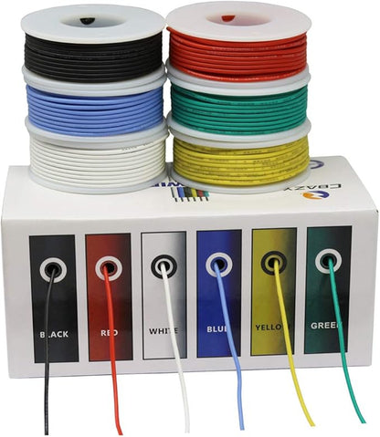 CBAZY™ Hook up Wire Kit (Stranded Wire Kit) 26 Gauge Flexible Silicone Rubber Electric Wire 6 Colors 32.8 feet Each 26 AWG