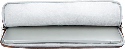 RAINYEAR 16 Inch Laptop Sleeve PU Suede Leather Case Protective Padded Zipper Cover Water Resistant Carrying Bag Compatible with 16" MacBook Pro/Max A2780 A2991 A3403 A3186 A2141 A2485 (Brown)