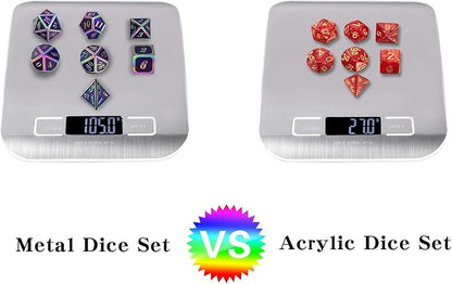 Purple Metal Dice Set D&D, DNDND 7 Die Enamel Polyhedral DND Dice Set with Metal Tin for Dungeons and Dragons and Role Playing Game