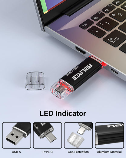 ABLAZE Type C Flash Drive 32GB 10 Pack, Dual USB 2.0+USB C Thumb Drives