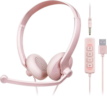 FEABASK Wired USB Headset with Microphone for PC Clear Sound